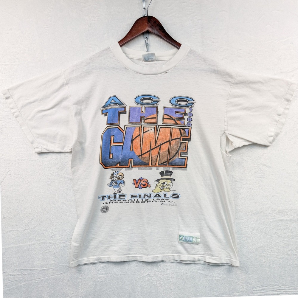 VTG Paper Thin T-Shirt Men's XL White 1995 ACC Finals UNC Wake Forest 90s